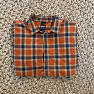Prana Men's Orange and Blue Plaid Shirt